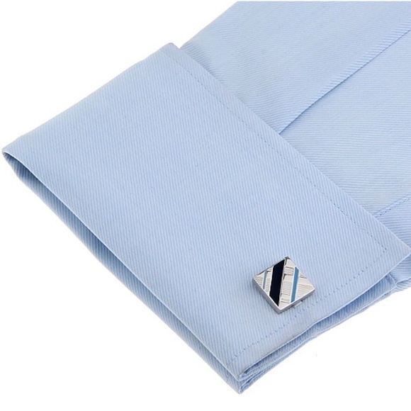 Classic Blue, Silver and Black Stripe Cufflinks - Picture 2 of 15